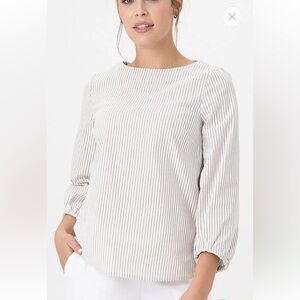 Renuar Striped Seersucker in White & Taupe